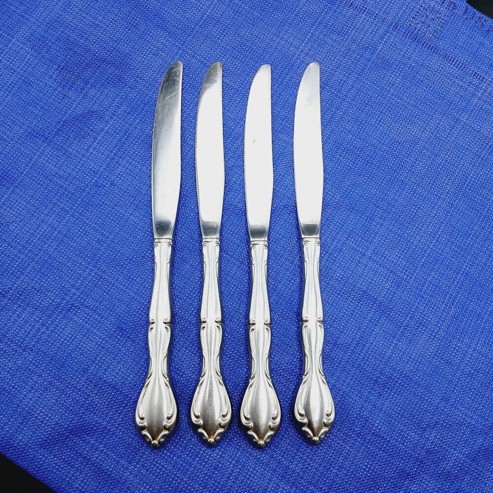4 Oneida Community CANTATA Stainless Hollow Handle Dinner Knives Vtg